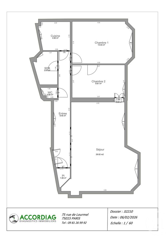 Appartement F3 à vendre - 4 pièces - 73.11 m2 - PARIS - 75015 - ILE-DE-FRANCE - Century 21 Vaugirard Convention
